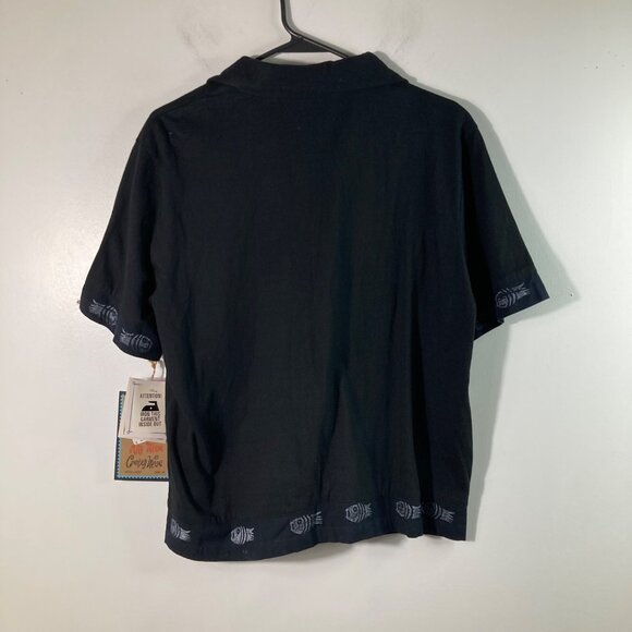 Womens Country Wear Button Front Patch Top Cats Fish Tree M NWT Cotton Linen Ble - Picture 2 of 13